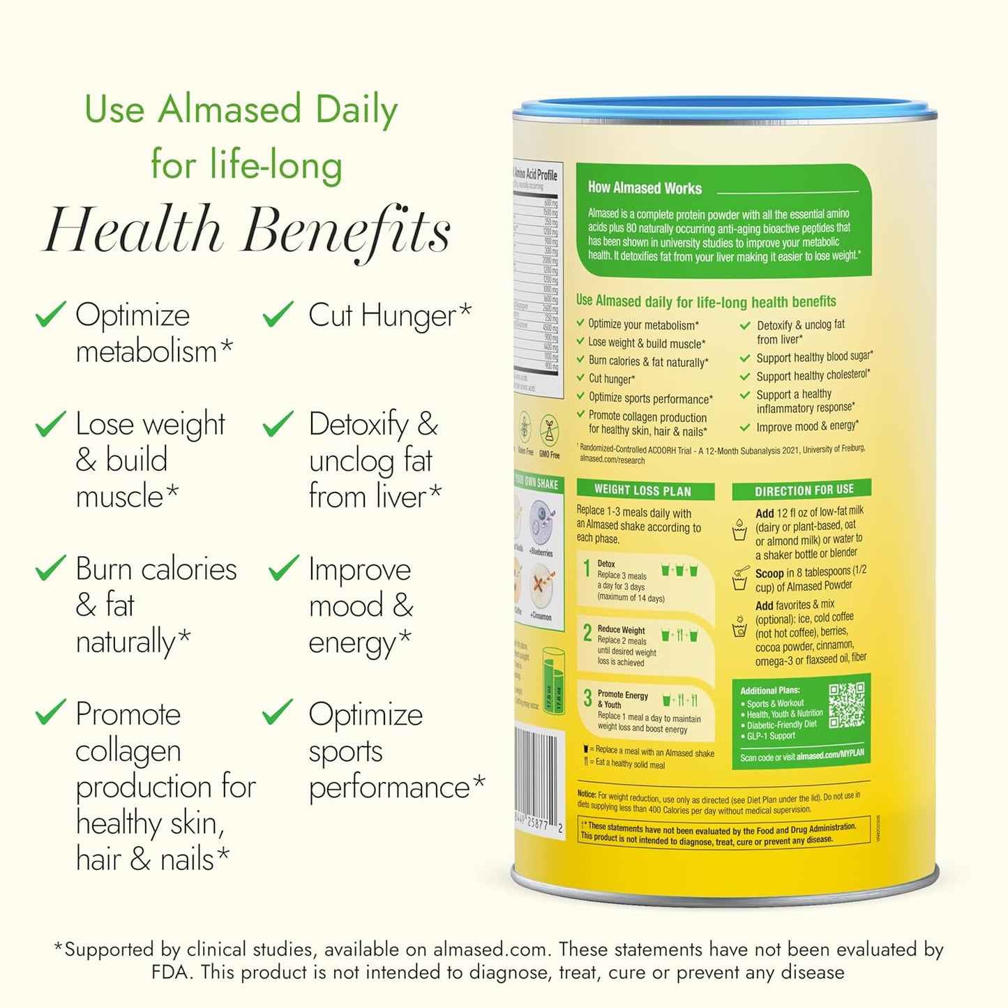 Almased Vanilla Meal Replacement Shake - Low-Glycemic High Plant Base Protein Powder- Nutritional Weight Health Support Supplement - Vanilla Flavor - 17.6 oz (1.1 Pound (1 Pack))